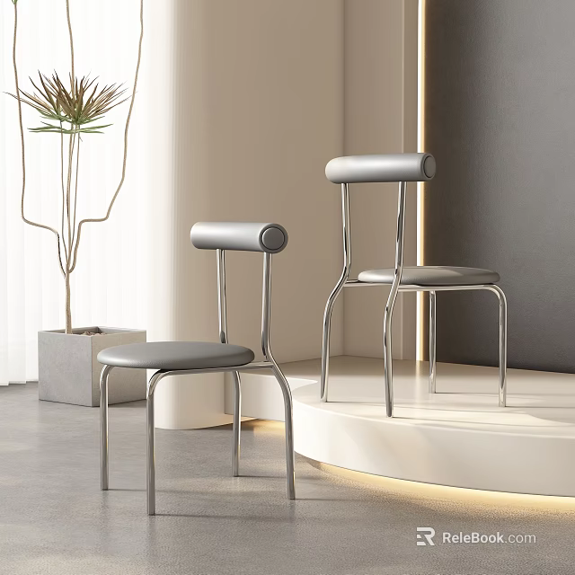 Modern Dining Chairs With Sleek Metal Frame And Grey Seat Minimalist Design 3d model 