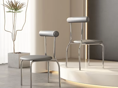 Modern Dining Chairs With Sleek Metal Frame And Grey Seat Minimalist Design 3d model