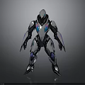 Futuristic Robotic Character With Silver Blue Metallic Armor And Streamlined Design