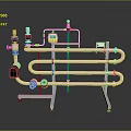 Industrial Pipeline System With Metal Pipes Valves Gauges And Support Stand