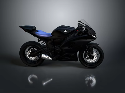 Yamaha Black Sport Motorcycle with Blue Seat and Sleek Aerodynamic Design 3d model