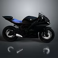 Yamaha Black Sport Motorcycle with Blue Seat and Sleek Aerodynamic Design