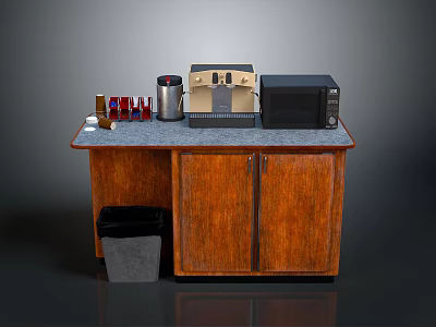 Modern Kitchen Cabinet With Granite Countertop Coffee Machine Microwave And Cups 3d model