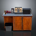 Modern Kitchen Cabinet With Granite Countertop Coffee Machine Microwave And Cups