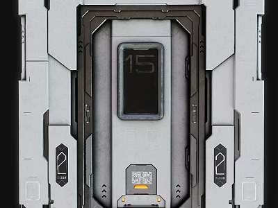 Futuristic Door Structure With Metallic Texture Digital Display Number 15 And Panel Details 3d model