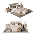 Elegant Modern Double Bed With Upholstered Headboard Nightstands Soft Bedding And Decorative Pillows 3d model