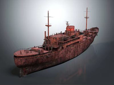 Rusty Old Cargo Ship With Two Masts In Studio 3d model