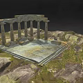Ancient Stone Ruins With Columns Platform And Rocky Grassy Ground Surroundings