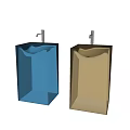 Contemporary Blue and Yellow Glass Washbasins with Sleek Faucets in Modern Design