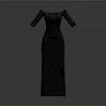 Elegant Black Off Shoulder Evening Dress With Lace Detail And Fitted Silhouette