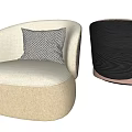 Modern Cream Accent Chair With Geometric Pattern Pillow And Dark Brown Wooden Texture Design