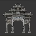 Traditional Chinese Archway In Ancient Architectural Style With Intricate Carvings And Multi layered Roofs