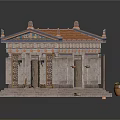 Ancient Style Stone Building With Tiled Roof Columns And Decorative Details