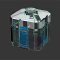 Commercial Equipment Hexagonal Structure With White Gray Body Blue Doors And Circular Top