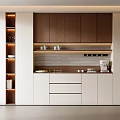 Modern Sideboard With White And Wood Finish Drawers Shelves And Decorative Lighting