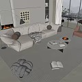 Modern Beige L Shaped Sofa and White Round Coffee Table with Accent Chair Throw Pillows