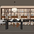 Modern Study Chandelier Desk Bookcase Bookshelf Storage Rack Books 3d model