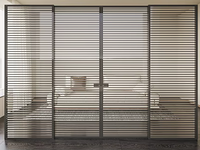 Modern Interior Sliding Doors With Vertical Slats And Metal Frame Design 3d model