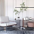 Modern Light Gray Single Sofa with Side Table Plant and Decor in Living Room Interior
