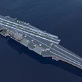 Naval Aircraft Carrier Sailing On Open Sea With Flight Deck And Military Gear