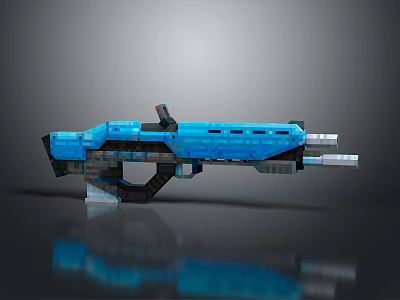 Blue Pixelated Sci Fi Weapon With Futuristic Design And Blocky Structure 3d model
