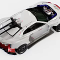 White And Red Custom Sports Car With Rear Wing Large Wheels And Engine Details