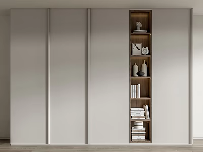 Modern Sliding Door Wardrobe with Open Compartment for Books and Decorative Items 3d model
