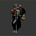 Turtle Humanoid Character With Green Spotted Skin Red Ball Necklace Black Pants And Spear Beside