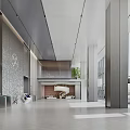Modern Lobby Front Desk Reception Area With Marble Wall Green Plant And Glass Doors
