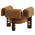Brown Velvet Leisure Chair With Ribbed Armrests Padded Seat Wooden Legs And Metal Accents