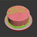 Pink Birthday Cake With Green Frosting Border And Happy Birthday Text