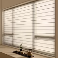 Elegant Window Blinds In Modern Room With Tray Plant And Teapot