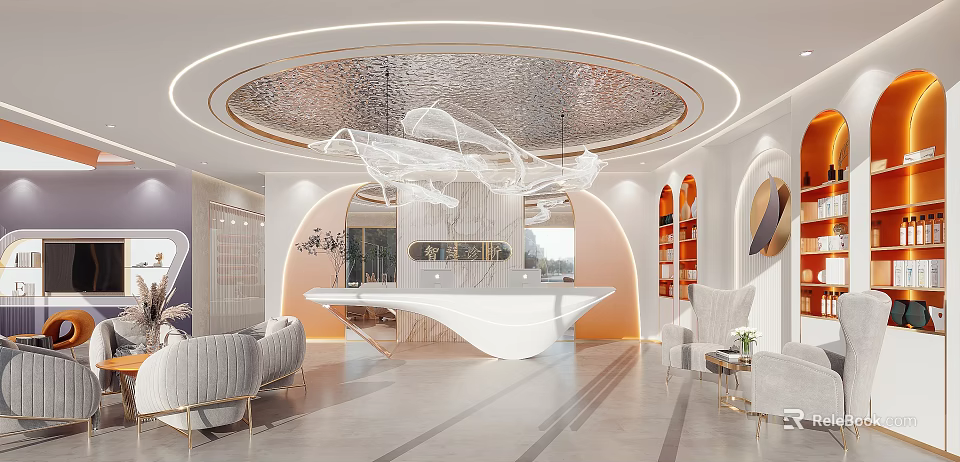 Modern Hospital Outpatient Clinic Reception Area Interior Design 3d model 