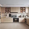 Modern Kitchen Interior With Light Wood Cabinets Built in Appliances And Window