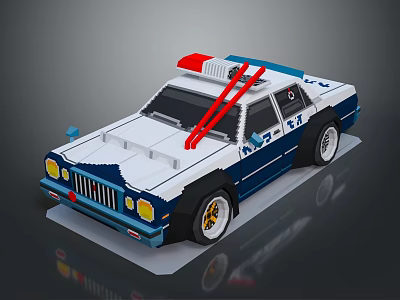 Blue And White Police Car Block Model With Red Emergency Lights And Number 24 3d model