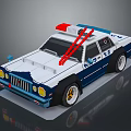 Blue And White Police Car Block Model With Red Emergency Lights And Number 24