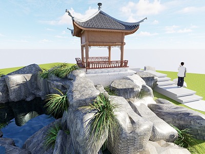 rockery four corner pavilion model