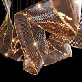 Unique Irregular Chandelier With Curved Metallic Ribbon Design And Illuminated Lighting