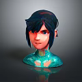 Game and Movie Character 3D Model With Dark Blue Hair Red Eyes Green Blue Patterns