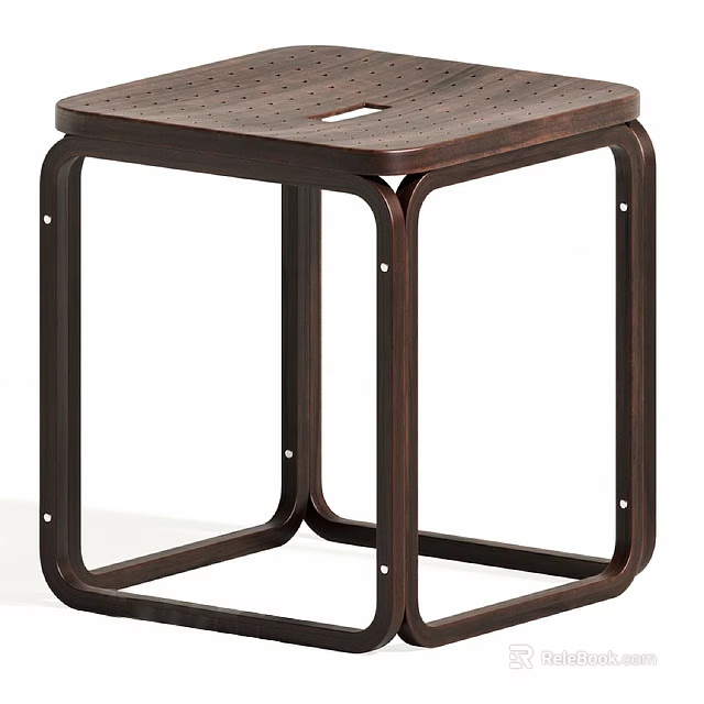 Modern Dark Brown Wooden Side Table With Perforated Top And Square Frame 3d model
