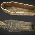 Ancient Egyptian Anthropoid Coffin And Outer Case With Painted Hieroglyphs And Decorative Art