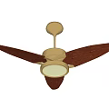 Stylish Ceiling Fan With Wooden Blades Golden Base And Built In Light
