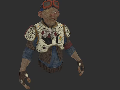 Detailed Character Sculpture With Red Goggles And Decorative Outfit Featuring Circular Buttons 3d model