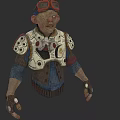 Detailed Character Sculpture With Red Goggles And Decorative Outfit Featuring Circular Buttons