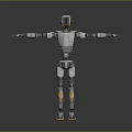 3D Rendered Robot With Silver Orange Design And Extended Arms Legs On Grey Background