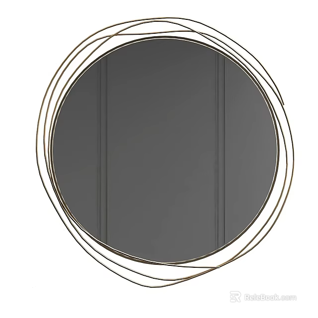 Decorative Circular Mirror With Multiple Metallic Ring Frames On Dark Vertical Panel Wall 3d model