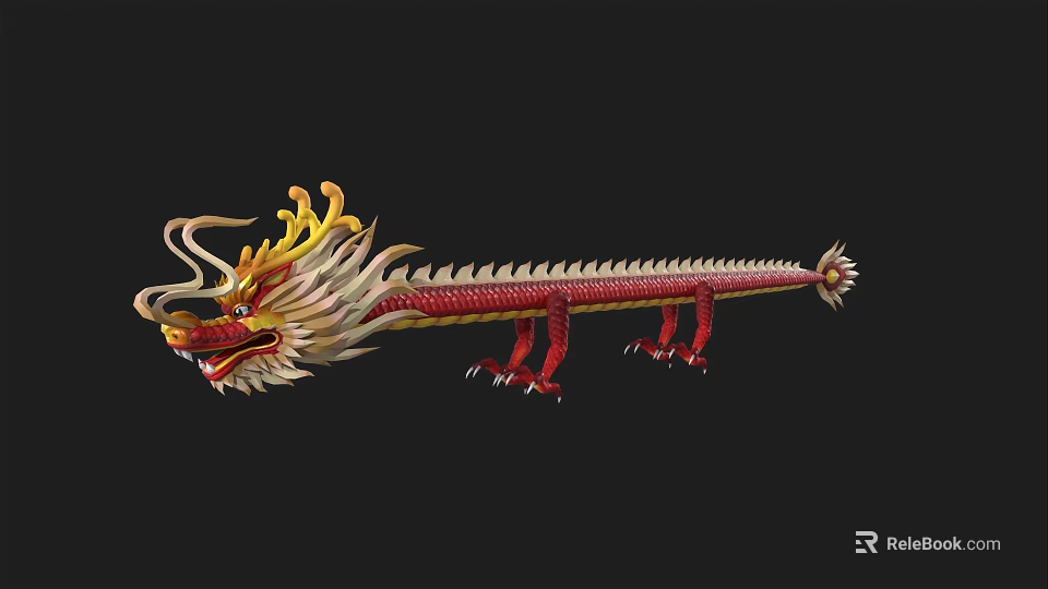Mythical Flying Dragon With Red Body Golden Mane Detailed Scales And Sharp Claws 3d model 