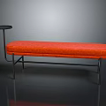 Modern Orange Upholstered Bench With Metal Frame And Small Round Side Table