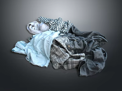 Colorful Fabric Pile With Blue White Stripes Gray And Checkered Patterns 3d model