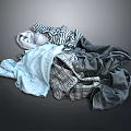Colorful Fabric Pile With Blue White Stripes Gray And Checkered Patterns 3d model